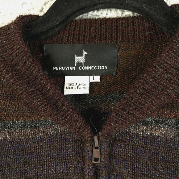 VTG Peruvian Connection Sweater Mens Large 100% Alpaca Wool Full Up Jacket - Picture 5 of 7
